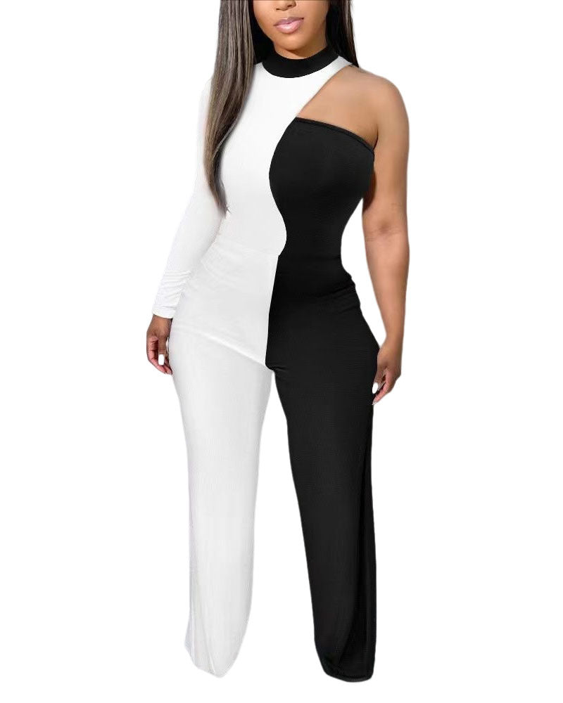 Color Block Wide Leg Jumpsuit with Spaghetti Straps