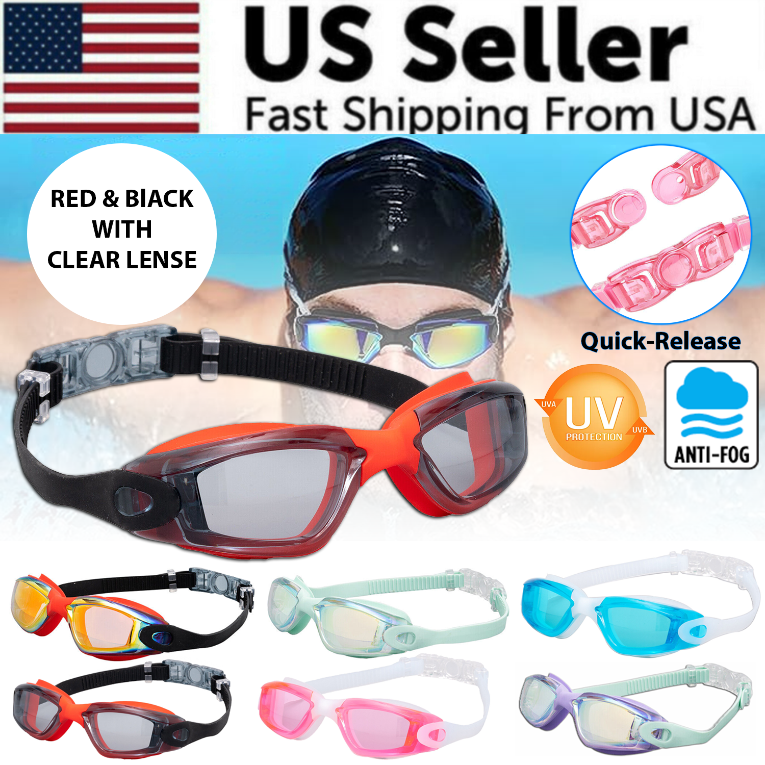 Anti-Fog UV Mirrored Swimming Goggles