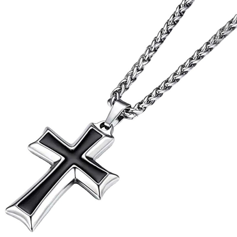 Minimalist Stainless Steel Red Cross Pendant Necklace
