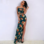Floral Crop Top and Slit Maxi Skirt Set