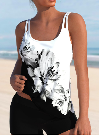 Tusy® White Floral High Waist Tankini Set (One Set)