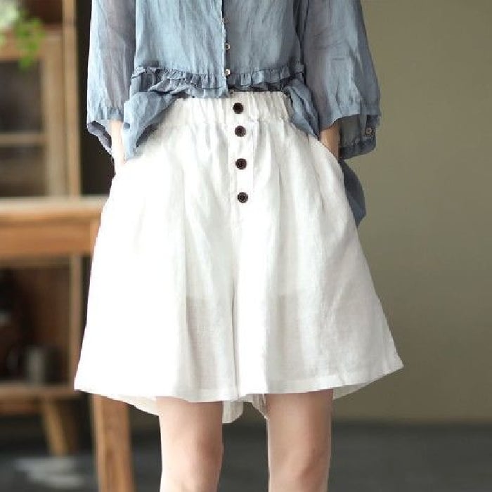 Retro Cotton Linen Casual Loose Shorts for Women