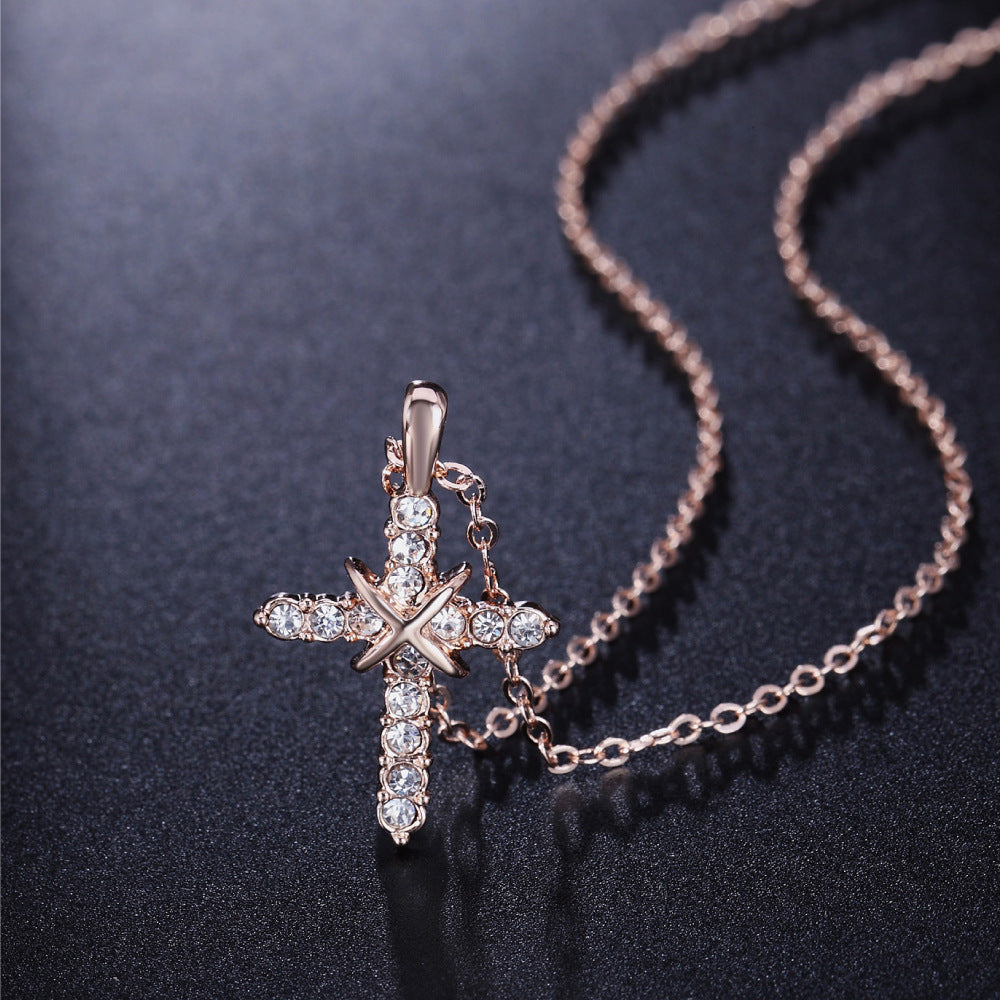 Cross Pendant Necklace with Zirconia Accents