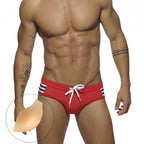 Men's Striped Swim Briefs with Removable Pad