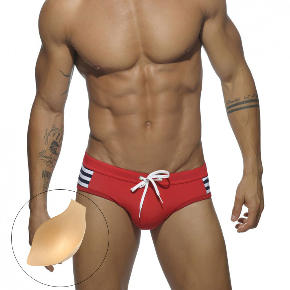 Men's Striped Swim Briefs with Removable Pad