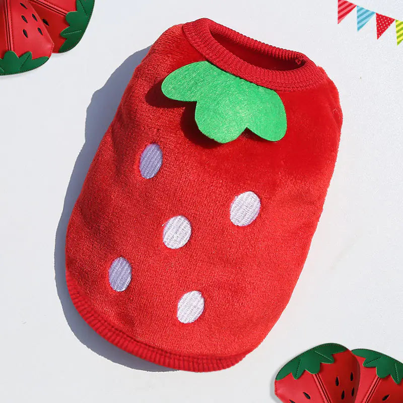 Coral Fleece Pet Vest for Dogs and Cats, Soft Warm Sleeveless Pullover with 3D Ice Cream and Strawberry Design, Cute Puppy Clothes