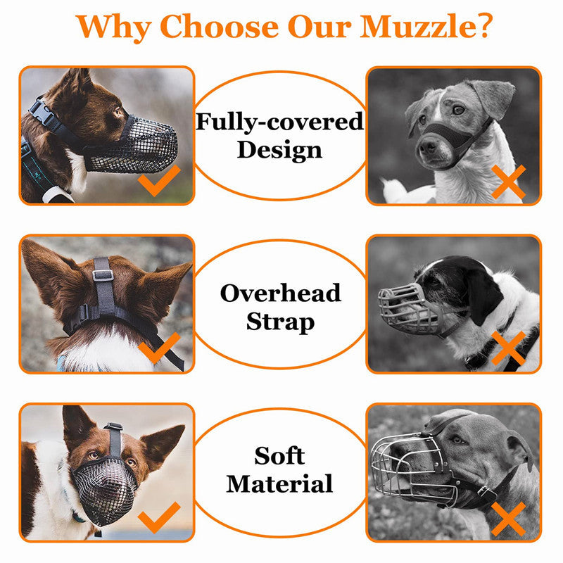 Breathable Mesh Dog Muzzle, Soft Adjustable Mouth Cover to Prevent Biting and Barking, Anti-Chewing Muzzle for Small to Large Dogs XS-XL