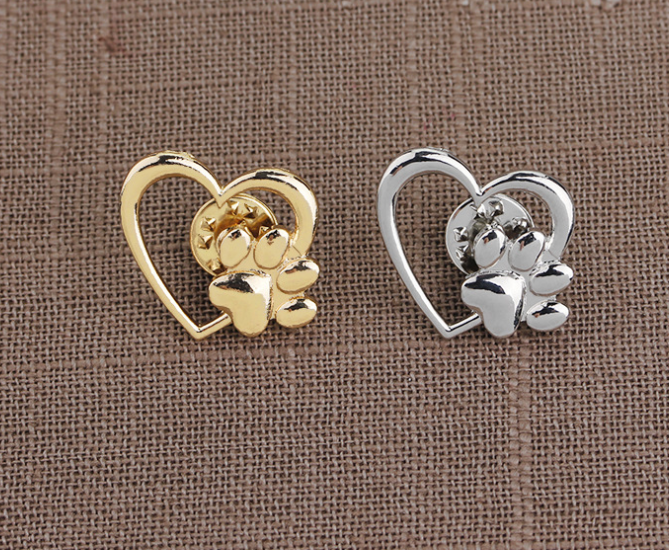 Heart Paw Hollow Brooch - Dog Paw Love Pin