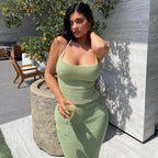 Ribbed Knit Spaghetti-Strap Bodycon Midi Dress