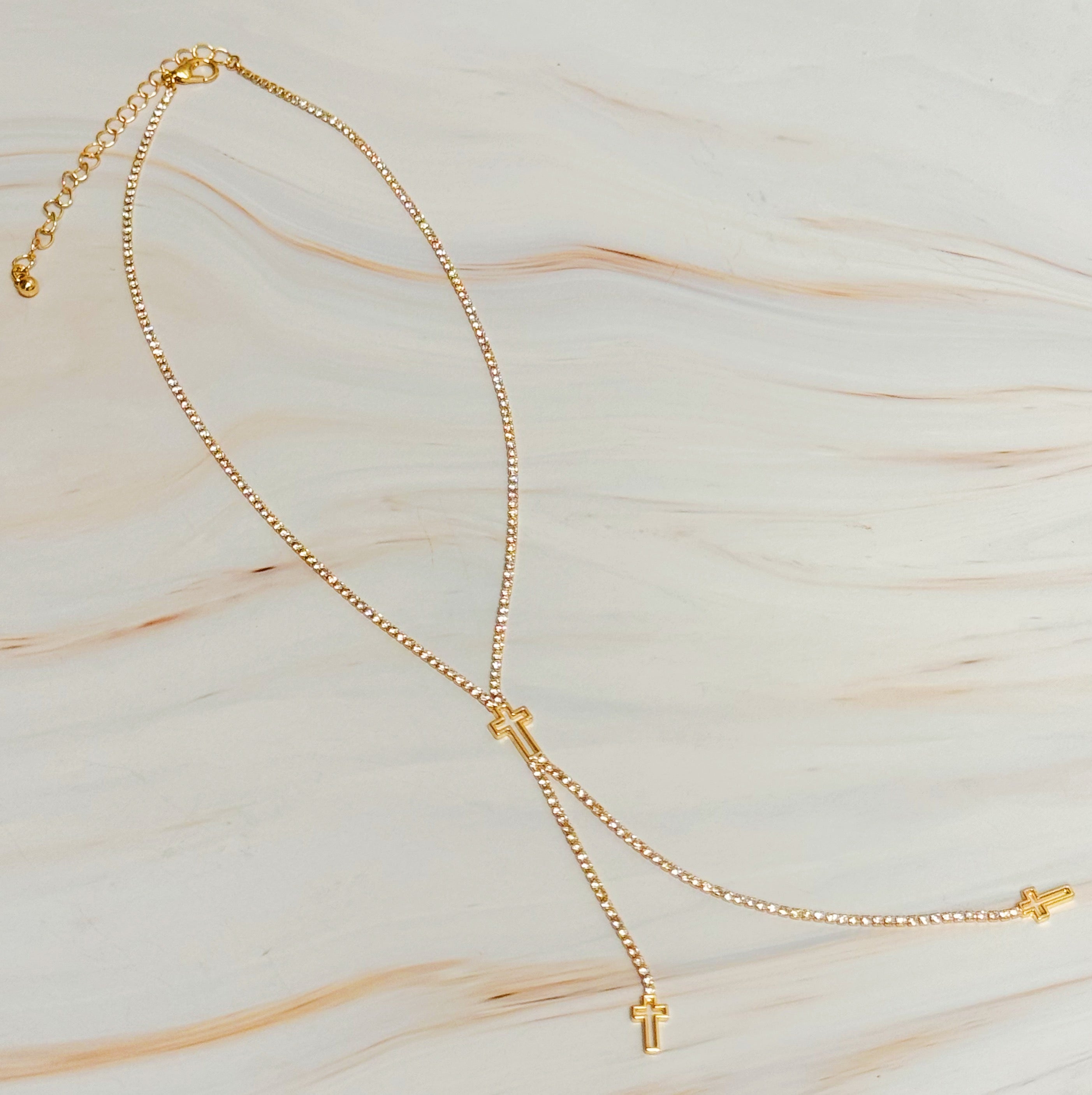 Cross Y-Drop Lariat Necklace