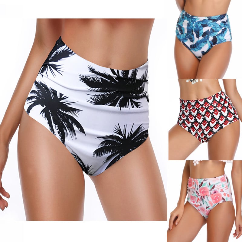 Palm Tree Print High-Waist Bikini Bottom