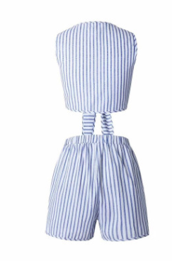 Deep V Striped Tie-Front Top and Shorts Set