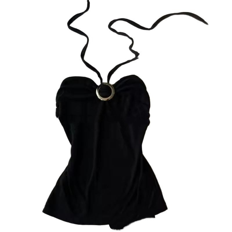 Y2K Slim Waist Black Halter Top