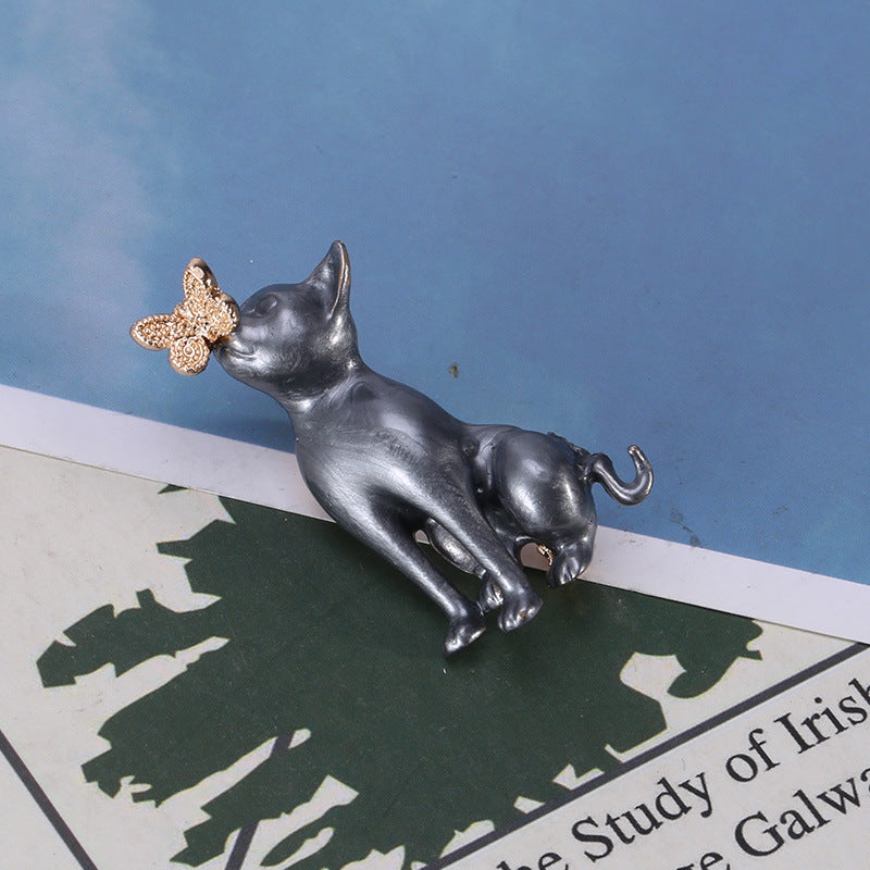 Cartoon Dog and Butterfly Brooch