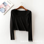 Vintage Square Neck Long Sleeve Crop Top for Women