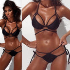 Pink Strappy Lace-Up Triangle Bikini Set