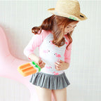 Girls' Flamingo Long-Sleeve Rashguard Swimsuit Set with Cap