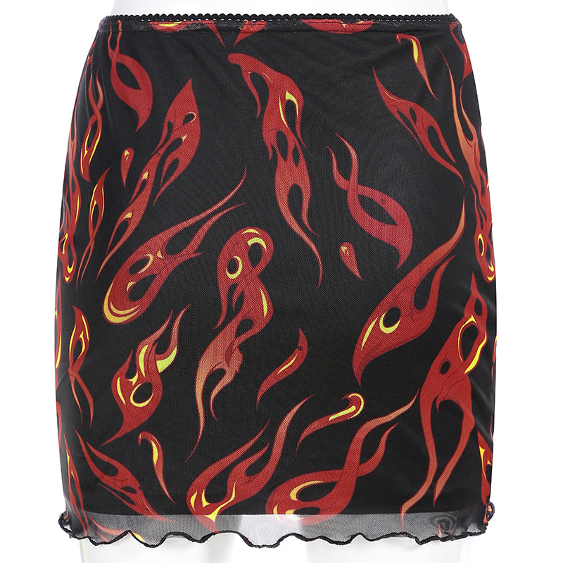 Flame Short Sleeve Sheer Cropped Top