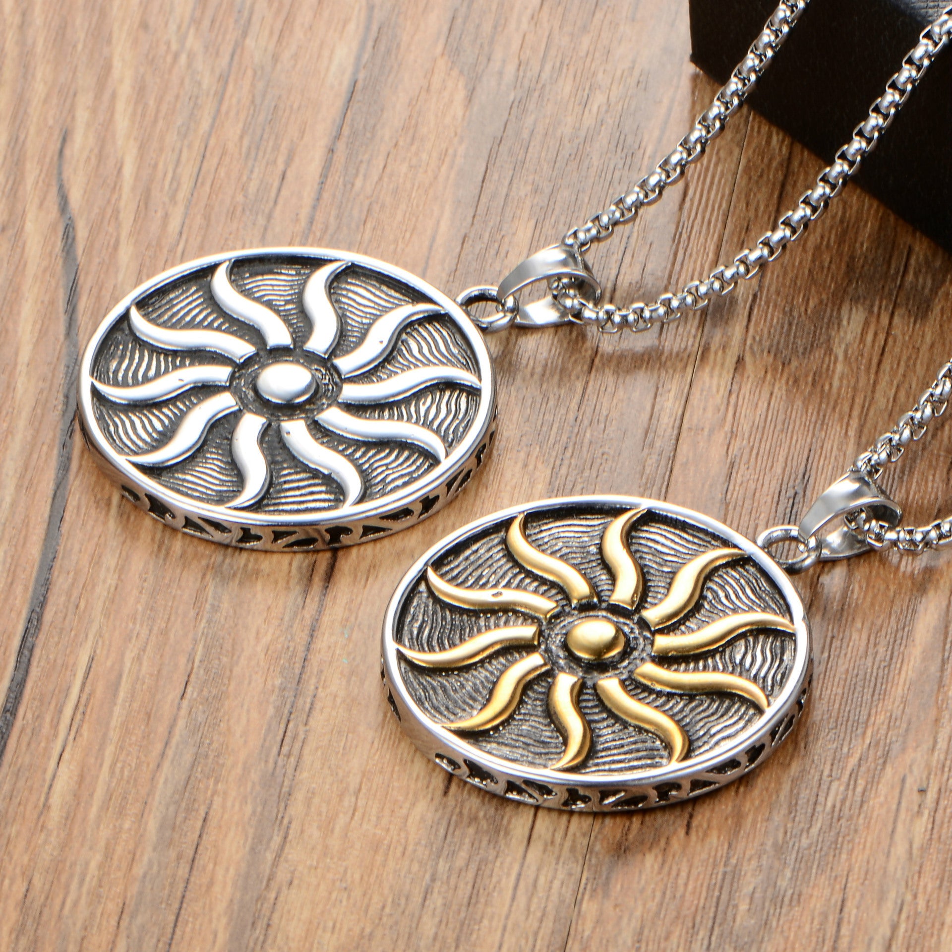Stainless Steel Sun Medallion Pendant Necklace