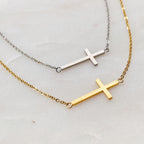 Sideways Cross Necklace - Silver