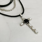 Layered Black Rose Cross Necklace | Christian Jewelry