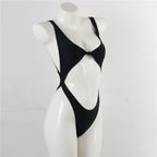 Womens Solid High-Cut One-Piece Swimsuit
