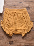 Casual Plain Color Ruffle Trim Shorts for Baby Girls
