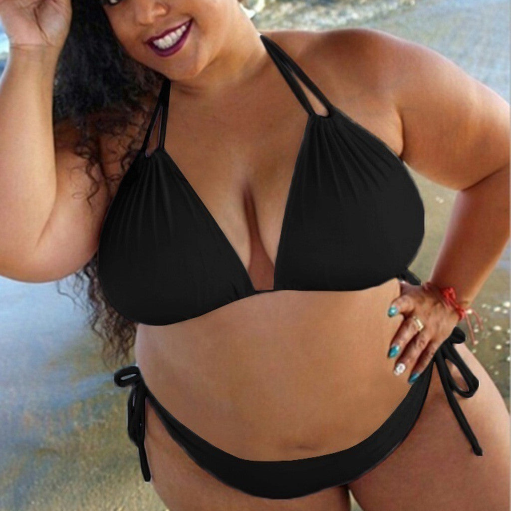 Women's Plus Size Black Halter Bikini Set