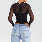 2023 Fashionable Sheer Mesh Zip Crop Top for Women