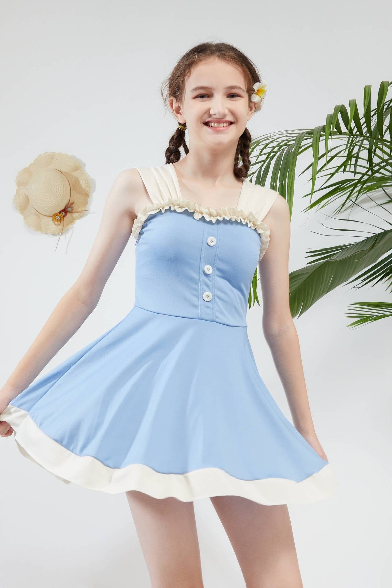 Girls Button-Front Skirted Swim Dress
