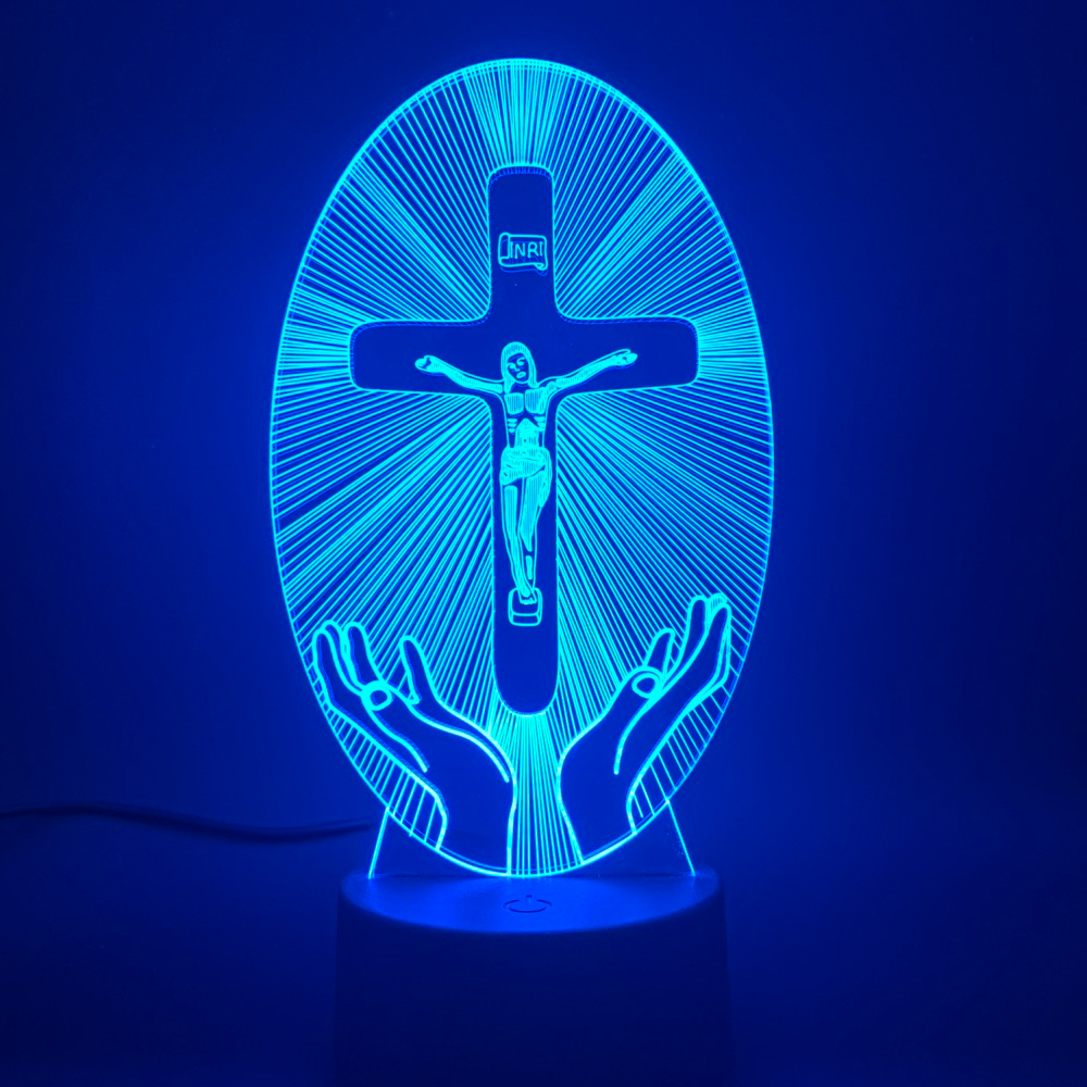 3D Acrylic Jesus Crucifix Night Light - Christian LED Decor