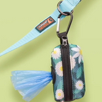 Dog Poop Bag Dispenser Pouch Clip-On Leash Holder with Carabiner Zippered Waste Bag Case Floral Print for Walks and Travel