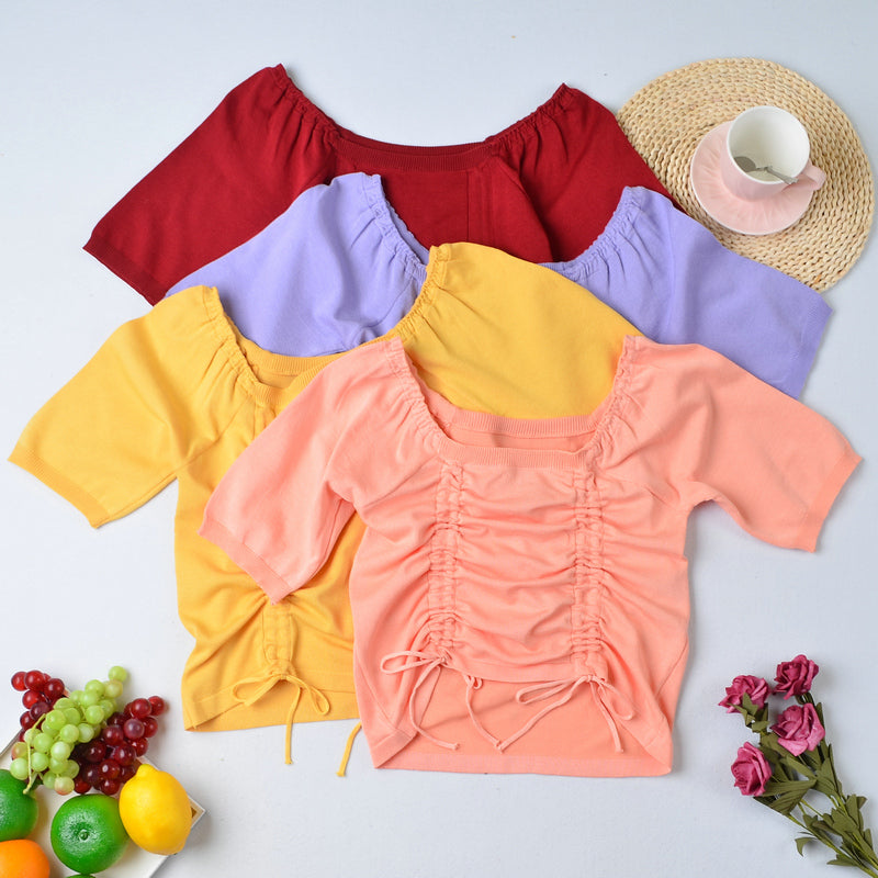 Boring Honey Women's Square Collar Drawstring Crop Top