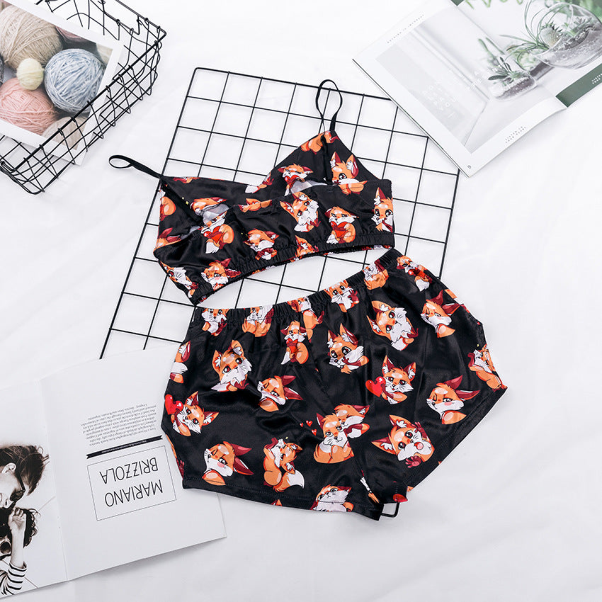 Fashion Print Satin Cami Sleepwear Set for Women