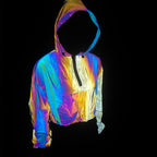 2024 Women's Colorful Reflective Hooded Jacket Crop Top