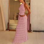 Halter Top & Pleated Maxi Skirt Set