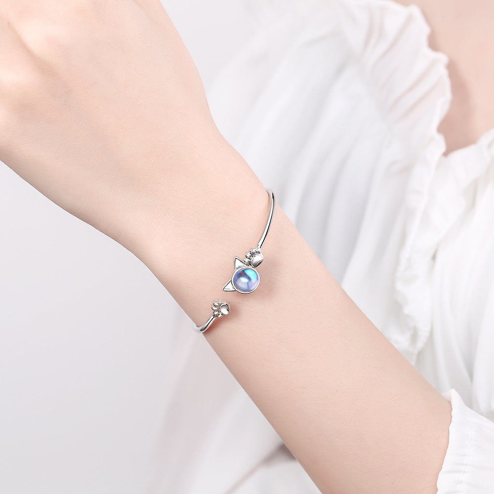 Cat Paw Moonstone Open Cuff Bracelet