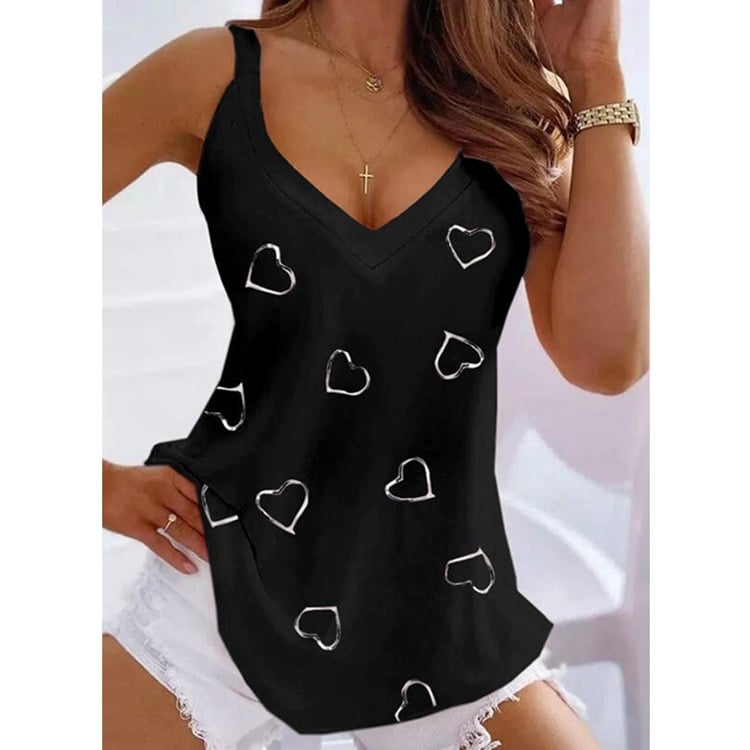 Heart Print Sleeveless Camisole Top for Women