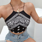 Fashionable Short Backless Printed Camisole Top