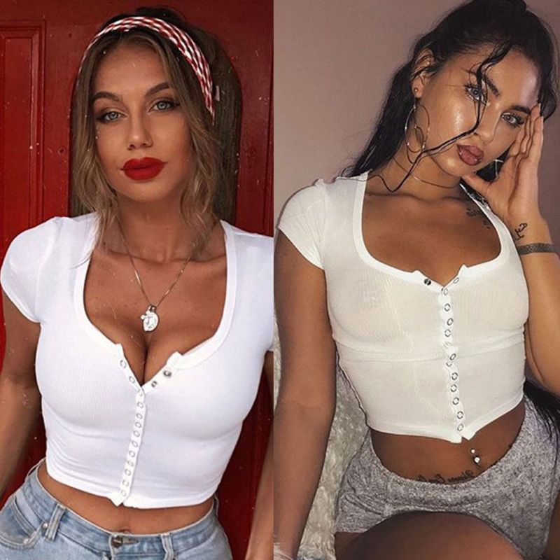2021 Fashion Women’s Short Sleeve Crop Top Blouse
