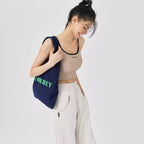 Ribbed Contrast-Trim Crop Cami Top with Script Text
