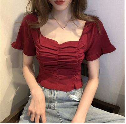 2020 New Women's Short Sleeve Knit Crop Top
