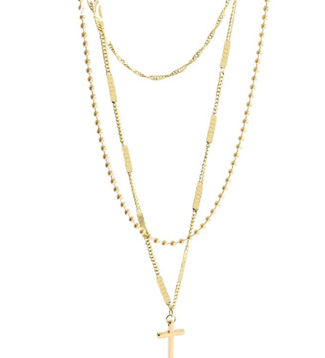 Double Layer Gold Cross Pendant Necklace - Christian Jewelry