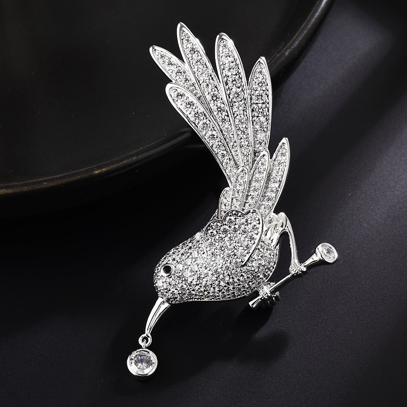 Zircon Hummingbird Bird Brooch Pin