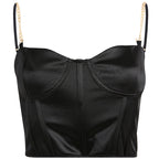 Fashionable Chain Strap Solid Color Crop Tank Top
