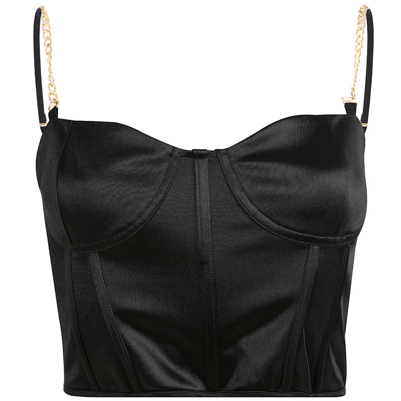 Fashionable Chain Strap Solid Color Crop Tank Top
