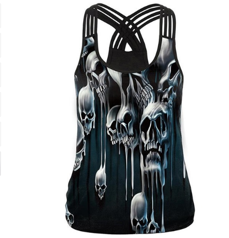 Cross Back Tank Top with Skull Design