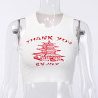 Huanghelou Print Slim Fit Halter Crop Top for Women