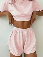 Women's Striped Knit Pajama Shorts Set