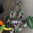 Feather Print Push-Up Tassel Bikini Set
